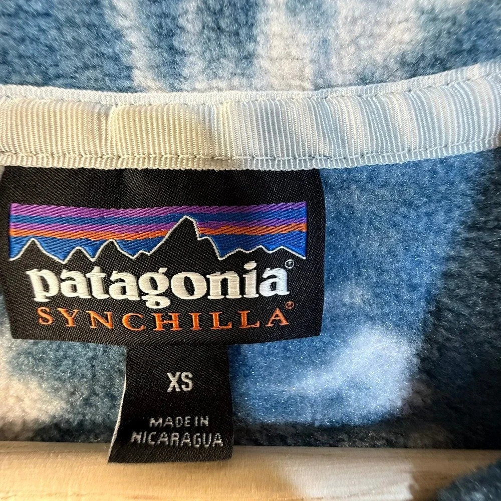 Patagonia Synchilla Snap-T Fleece Pullover Blue White Tie Dye‎ XS T1563